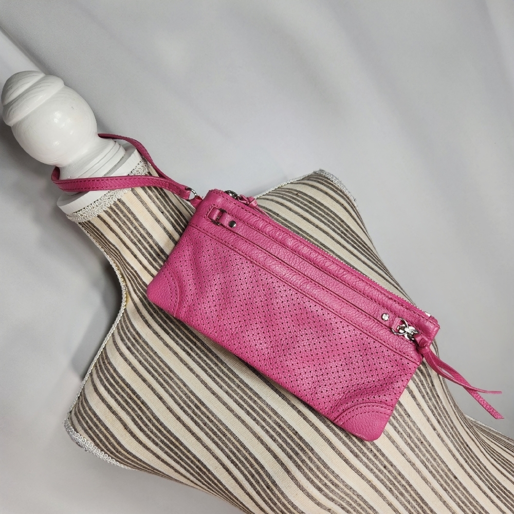 Banana Republic NWOT Pink Wristlet Perforated Dot Pattern Genuine Cow Leather